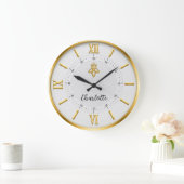 Elegant Minimalist Luxury White & Gold ラージ壁時計 (ホーム)