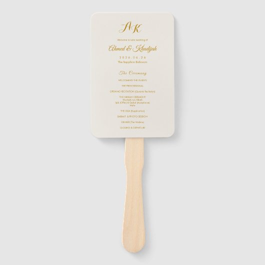 Elegant Minimalist Modern Islamic Wedding Program ハンドファン (正面)