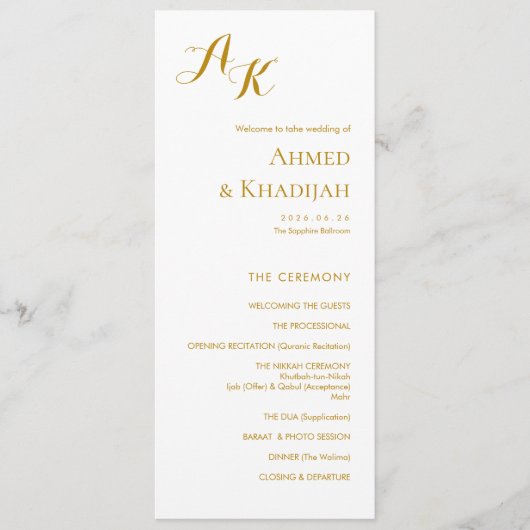 Elegant Minimalist Modern Islamic Wedding Program プログラム (正面)