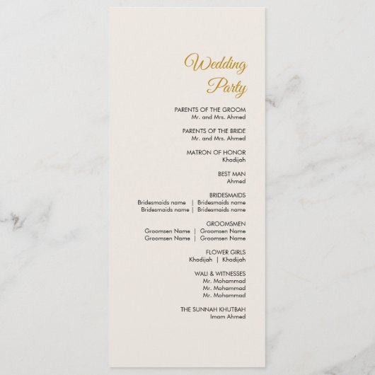 Elegant Minimalist Modern Islamic Wedding Program プログラム (裏面)