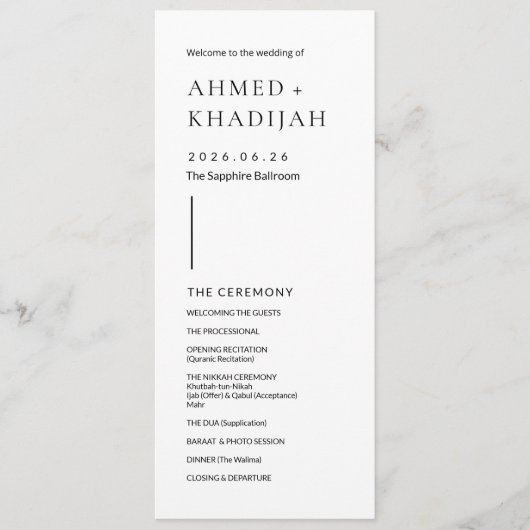 Elegant Minimalist Modern Islamic Wedding Program プログラム (正面)