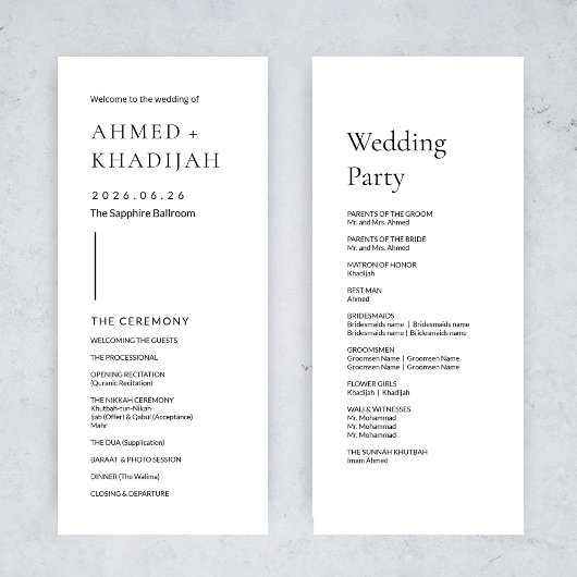 Elegant Minimalist Modern Islamic Wedding Program プログラム