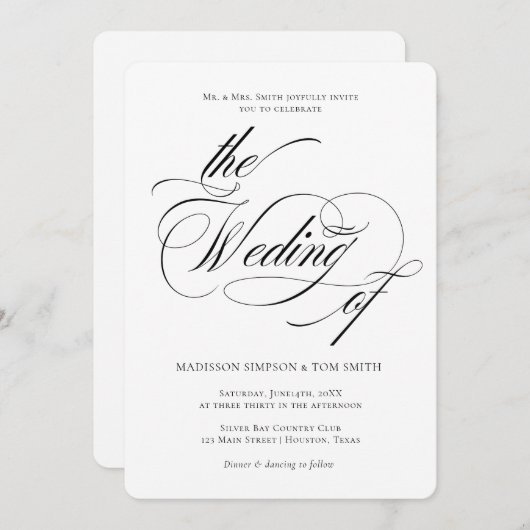 Elegant Minimalist modern Wedding 招待状 (正面/裏面)