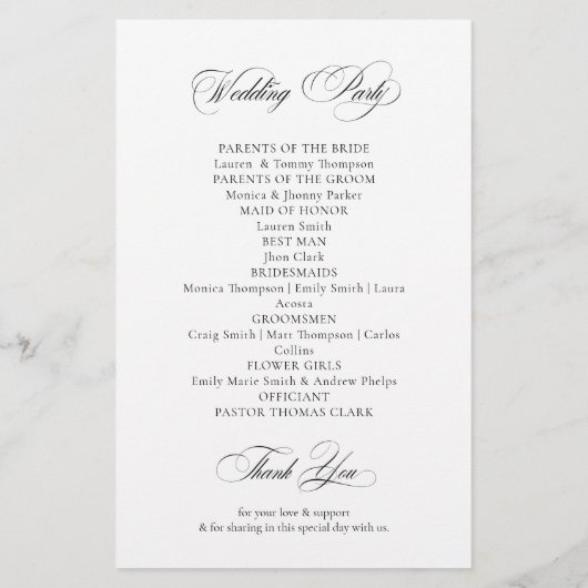 Elegant Minimalist modern Wedding Program (裏面)