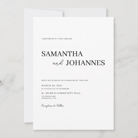 Elegant Minimalist Modern White Photo Wedding 招待状 (正面)