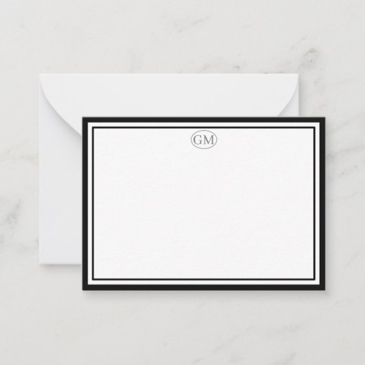 Elegant Minimalist Monogram Black Two Border  ノートカード (正面)