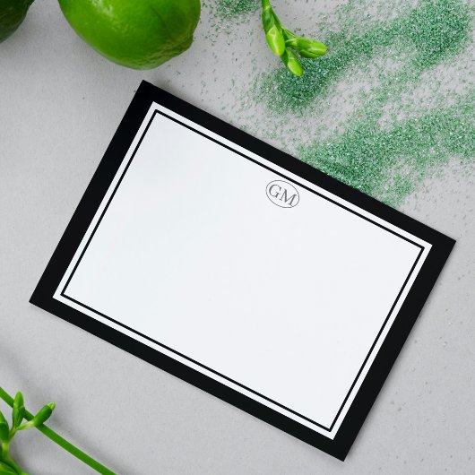 Elegant Minimalist Monogram Black Two Border  ノートカード