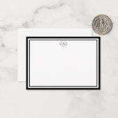 Elegant Minimalist Monogram Black & White Border  ノートカード (正面/裏面インサイチュ)