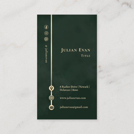 Elegant Minimalist Monogram Emerald Green & Gold 名刺 (裏面)