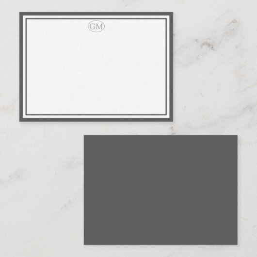 Elegant Minimalist Monogram Gray Two Border ノートカード (正面/裏面)