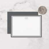 Elegant Minimalist Monogram Gray Two Border  ノートカード (正面/裏面インサイチュ)