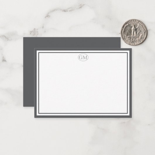 Elegant Minimalist Monogram Gray Two Border ノートカード (正面/裏面インサイチュ)