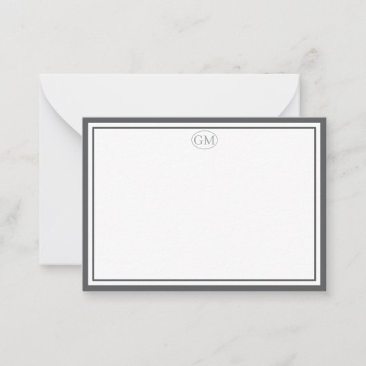 Elegant Minimalist Monogram Gray Two Border  ノートカード (正面)