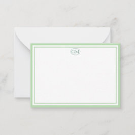 Elegant Minimalist Monogram Green Two Border  ノートカード