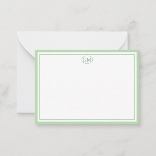 Elegant Minimalist Monogram Green Two Border  ノートカード (正面)