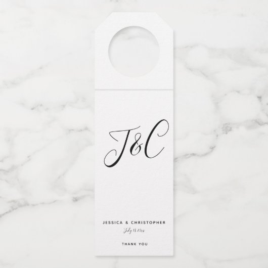 Elegant Minimalist Monogram Initials Wedding ボトルネックタグ (正面)