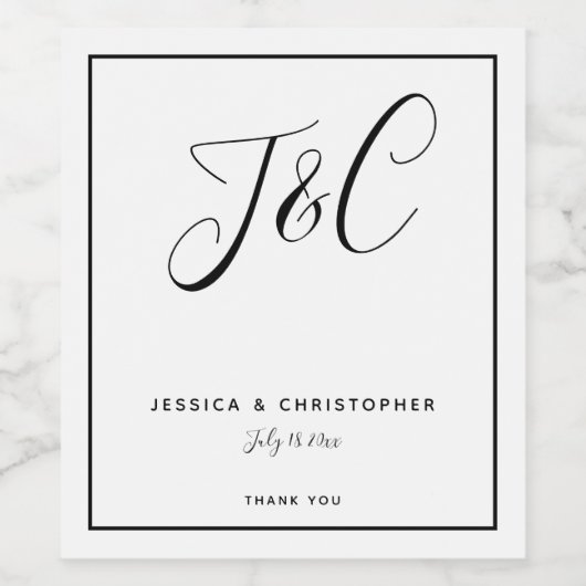 Elegant Minimalist Monogram Initials Wedding ワインラベル (シングルラベル)