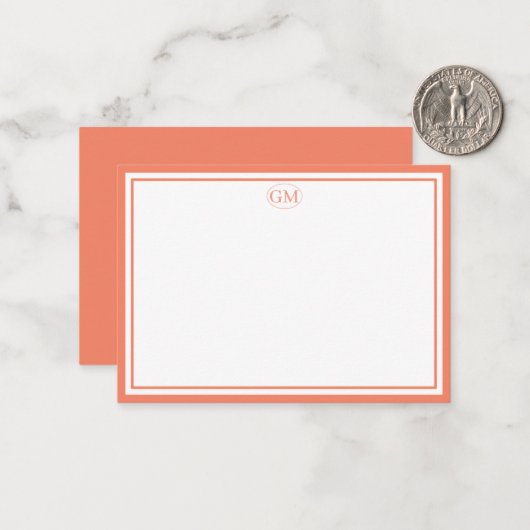 Elegant Minimalist Monogram Orange Two Border ノートカード (正面/裏面インサイチュ)