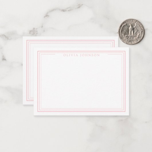 Elegant Minimalist Monogram Pink Border ノートカード (正面/裏面インサイチュ)