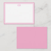 Elegant Minimalist Monogram Pink Two Border ノートカード (正面/裏面)