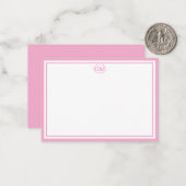 Elegant Minimalist Monogram Pink Two Border ノートカード (正面/裏面インサイチュ)