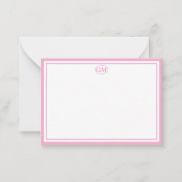Elegant Minimalist Monogram Pink Two Border  ノートカード