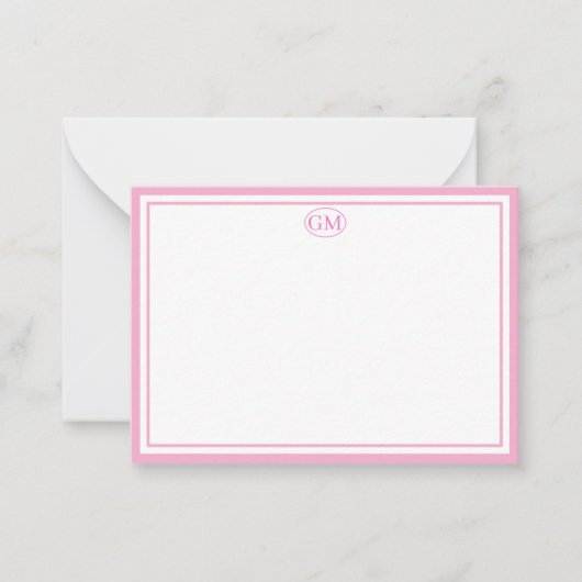 Elegant Minimalist Monogram Pink Two Border ノートカード (正面)