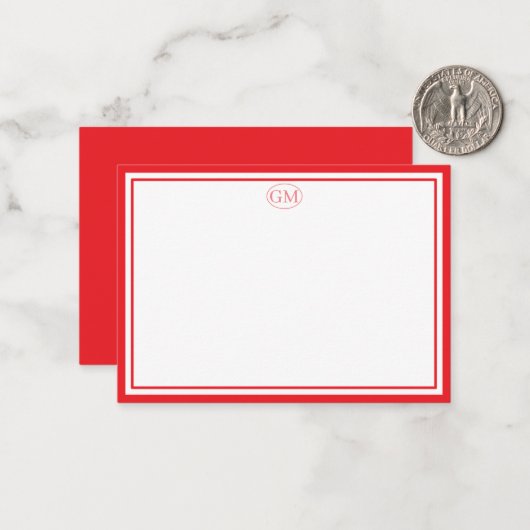 Elegant Minimalist Monogram RED Border Note Cards ノートカード (正面/裏面インサイチュ)