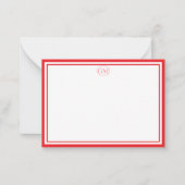Elegant Minimalist Monogram RED Border Note Cards ノートカード (正面)