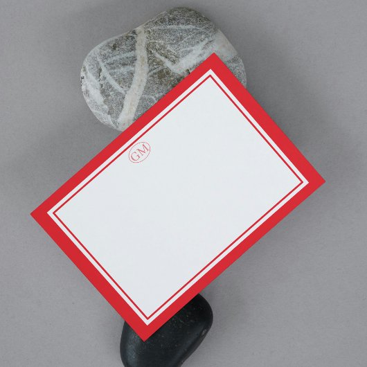 Elegant Minimalist Monogram RED Border Note Cards ノートカード
