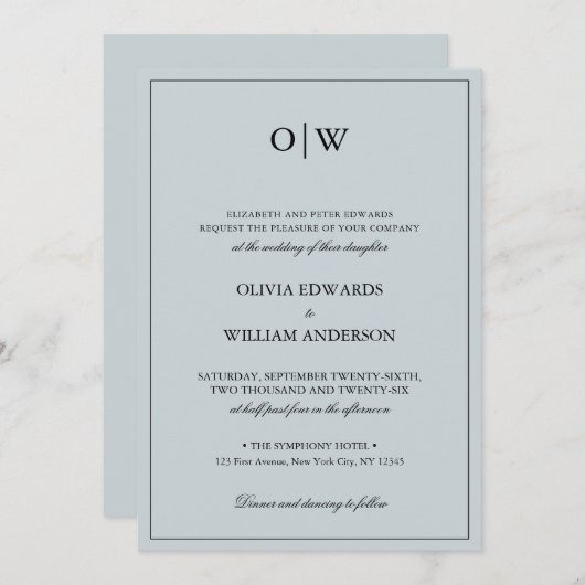 Elegant Minimalist Monogram Wedding 招待状 (正面/裏面)