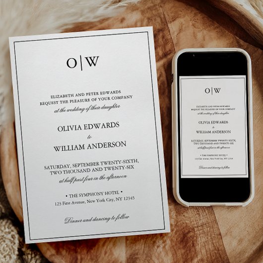 Elegant Minimalist Monogram Wedding 招待状
