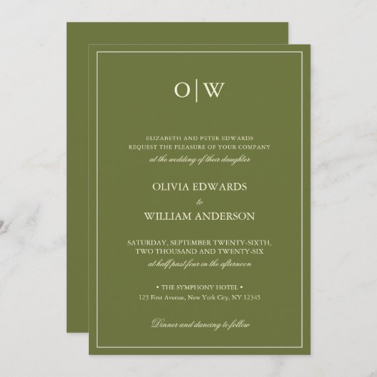 Elegant Minimalist Monogram Wedding 招待状 (正面/裏面)