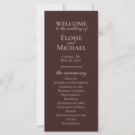 Elegant Minimalist Mousse Brown Wedding Program (正面)
