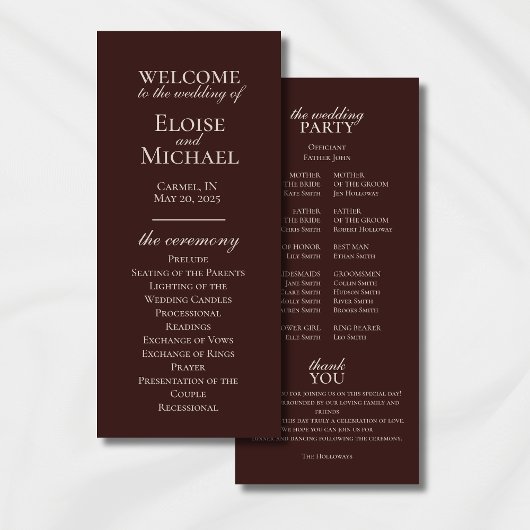 Elegant Minimalist Mousse Brown Wedding Program