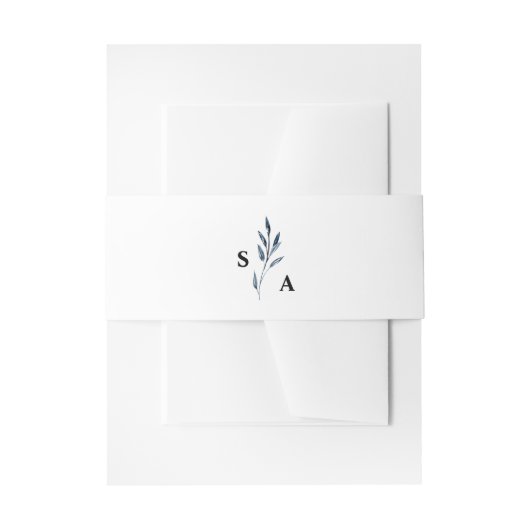 Elegant Minimalist Navy Blue Botanical Monogram 招待状ベリーバンド (正面例)