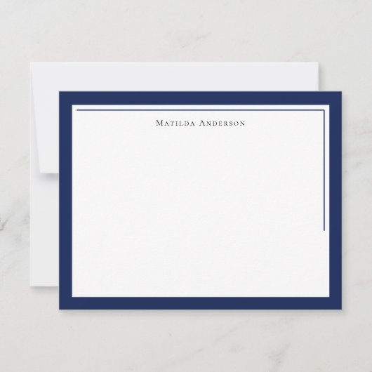 Elegant Minimalist Navy Blue Two Border Name  ノートカード (正面)