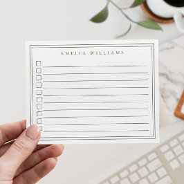 Elegant Minimalist Olive Green Checkbox To Do List ノートカード
