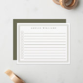 Elegant Minimalist Olive Green Checkbox To Do List ノートカード (正面/裏面インサイチュ)