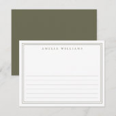 Elegant Minimalist Olive Green Half Lined ノートカード (正面/裏面)