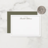 Elegant Minimalist Olive Green Monogram ノートカード (正面/裏面インサイチュ)