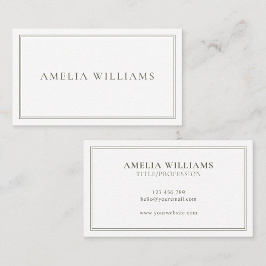 Elegant Minimalist Olive Green Two Border 名刺 (正面/裏面)