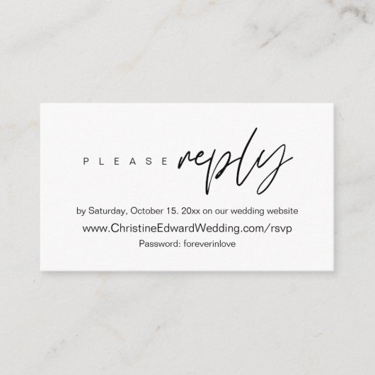 Elegant, minimalist online wedding RSVP insert エンクロージャーカード (正面)