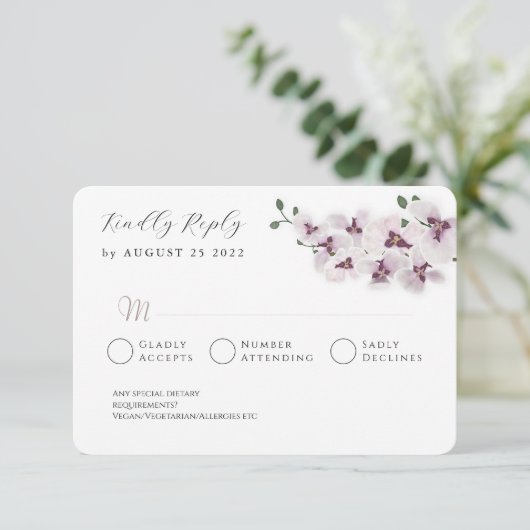 Elegant Minimalist Orchid Wedding RSVP Card (スタンド正面)