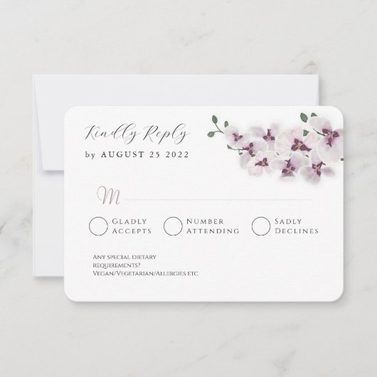 Elegant Minimalist Orchid Wedding RSVP Card (正面)