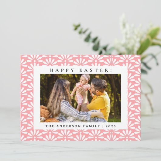 Elegant Minimalist Pattern Happy Easter 1 Photo シーズンカード (スタンド正面)