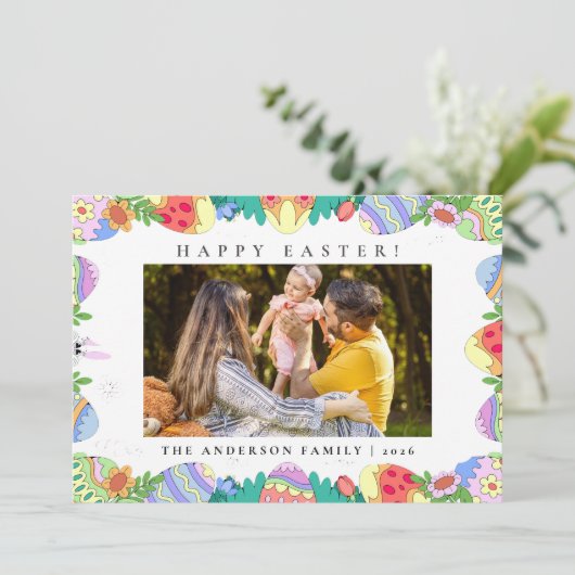 Elegant Minimalist Pattern Happy Easter 1 Photo シーズンカード (スタンド正面)