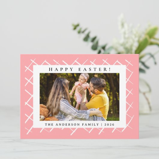 Elegant Minimalist Pattern Happy Easter 1 Photo シーズンカード (スタンド正面)