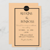 Elegant Minimalist Peach & Black Wedding  招待状 (正面/裏面)