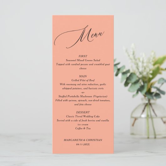 Elegant Minimalist Peach Wedding Menu メニュー (スタンド正面)